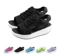 2025 New Contrast Paneled Cutout Lace-Up Muffin Sandals, Open Toe Tennis Shoes, Women Causal Summer Toe Platform Sneaker Sandals (Black,42)