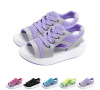 2025 New Contrast Paneled Cutout Lace-Up Muffin Sandals, Open Toe Tennis Shoes, Women Causal Summer Toe Platform Sneaker Sandals (Purple,42)