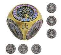 2025 New DND Spinner Dice, 7 in 1 Metal Dice Set with 3D Relief for Dungeons and Dragons Gifts, Polyhedral Roleplaying Game Dice, Fantasy D&D Tabletop RPG Accessories for Player (Ancient Blue Pink)