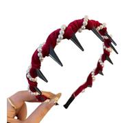 2025 New Elegant Non Slip Pearl Headbands Vintage High Cranium Artificial Pearl Hairband Headbands for Women (Red, One Size)