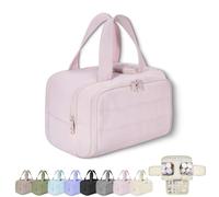 2025 New Elouva Toiletry Bag, Large Capacity Wide-Open Travel Cosmetic Bag, Portable Waterproof Open Flat Organizer Bags with Handle for Accessories, for Travel and Business Trips (Pink)