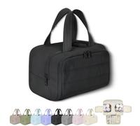 2025 New Elouva Toiletry Bag, Large Capacity Wide-Open Travel Cosmetic Bag, Portable Waterproof Open Flat Organizer Bags with Handle for Accessories, for Travel and Business Trips (Black)