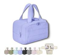 2025 New Elouva Toiletry Bag, Large Capacity Wide-Open Travel Cosmetic Bag, Portable Waterproof Open Flat Organizer Bags with Handle for Accessories, for Travel and Business Trips (Purple)