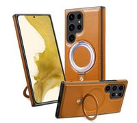 2025 New for Samsung Luxurious Leather Magnetic Case with Invisible Stand, Cool Magnetic Leather Case, For Samsung S24 S23 S22 Ultra Plus, Leather Protective Case for Samsung (Orange,S22Ultra)