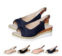 2025 New Orthopedic Platform Wedge Sandals for Women Summer Dressy Bowknot Open Toe Ankle Strap Hemp Rope Sandal Comfortable Beach Slip on Slides (Blue,36)