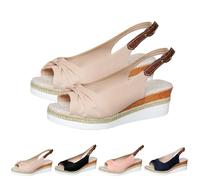 2025 New Orthopedic Platform Wedge Sandals for Women Summer Dressy Bowknot Open Toe Ankle Strap Hemp Rope Sandal Comfortable Beach Slip on Slides (Apricot,38)