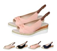 2025 New Orthopedic Platform Wedge Sandals for Women Summer Dressy Bowknot Open Toe Ankle Strap Hemp Rope Sandal Comfortable Beach Slip on Slides (Pink,36)