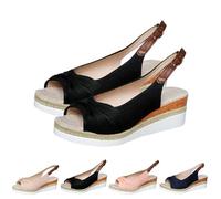 2025 New Orthopedic Platform Wedge Sandals for Women Summer Dressy Bowknot Open Toe Ankle Strap Hemp Rope Sandal Comfortable Beach Slip on Slides (Black,39)