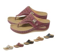 2025 New Orthopedic Sandals for Women - Arch Support Wedge Flip Flops Summer Comfortable Elegant Casual Beach Slippers (Red,42)