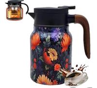 2025 New Vintage Floral Pattern Tea, Stainless Steel Vintage Floral Pattern Tea-Built-In Infuser, Stainless Steel Thermal Carafe With Lid For Home Office (E,1000ML.)