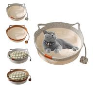 2025 New Virelapets Woven Rope Cat Basket,Virelapets Woven Rope Cat Basket,Bed Basket Round Cotton Rope Woven,with Pet Toy and Blanket, for All Cats, Protects Furniture (Gray,18 in)