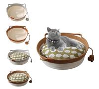 2025 New Virelapets Woven Rope Cat Basket,Virelapets Woven Rope Cat Basket,Bed Basket Round Cotton Rope Woven,with Pet Toy and Blanket, for All Cats, Protects Furniture (Brown+,16 in)