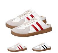 2025 New Women's Fashionable Contrast Mesh Design Lace Up Walking Shoes,Backless Sneakers Open Back Shoes (Red-A,44)