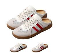 2025 New Women's Fashionable Contrast Mesh Design Lace Up Walking Shoes,Backless Sneakers Open Back Shoes (Red-B,40)