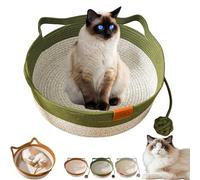 2025 New Woven Rope Cat Basket, Hand Woven Rope Cat Bed with Ball Toy, Breathable & Easy to Clean, Protects Furniture, 13” /16” /18” Cat Basket Suitable for All Cats (Green,Medium)