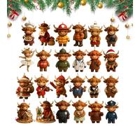 2025 Noël Avent Highland Vache - Décoration 2D Acrylique | Calendrier de compte à rebours Charm Highland 24 jours pour la maison, la voiture, le rétroviseur, fenêtre, mur, famille, adultes, enfants