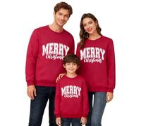 2025 Noël Familles Sweats à manches longues assortis avec col rond et imprimé pour toute la famille, pour maman et enfants, pull en polaire doux et léger, tenues de vacances, rouge, M