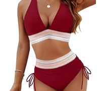 2025 Nouve Maillot Femme, Ensembles De Bikini Taille Haute Gainant Le Ventre À Blocs De Couleurs,Sexy D'Été Bikini Femme 2 Pieces (FR/ES, Alpha/Lettres, Grand, Taille Normale, Taille Normale, Vin)