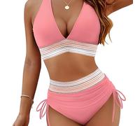 2025 Nouve Maillot Femme, Ensembles De Bikini Taille Haute Gainant Le Ventre À Blocs De Couleurs,Sexy D'Été Bikini Femme 2 Pieces (FR/ES, Alpha/Lettres, Grand, Taille Normale, Taille Normale, Rose)