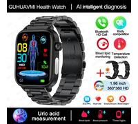 2025 Nouveau Al Science Diagnostic Lipides Sanguins Acide Uricique Sang Oxygène Montre Intelligente Hommes Ecg + Ppg Voix Bluetooth Appel Santé Smartwatch-Acier Noir 2