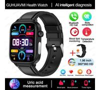 2025 Nouveau Al Science Diagnostic Lipides Sanguins Acide Uricique Sang Oxygène Montre Intelligente Hommes Ecg + Ppg Voix Bluetooth Appel Santé Smartwatch-Cuir Noir