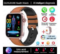 2025 Nouveau Al Science Diagnostic Lipides Sanguins Acide Uricique Sang Oxygène Montre Intelligente Hommes Ecg + Ppg Voix Bluetooth Appel Santé Smartwatch-Cuir Brun