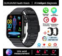 2025 Nouveau Al Science Diagnostic Lipides Sanguins Acide Uricique Sang Oxygène Montre Intelligente Hommes Ecg + Ppg Voix Bluetooth Appel Santé Smartwatch-Acier Noir B2