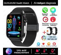 2025 Nouveau Al Science Diagnostic Lipides Sanguins Acide Uricique Sang Oxygène Montre Intelligente Hommes Ecg + Ppg Voix Bluetooth Appel Santé Smartwatch-Ceinture En Mailles Noire 2