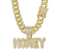 2025 NOUVEAU COLLE MARCHE LETTRE DE DIAMON MEN'S ALLIAGE ALLIAGE FULL DIAMANT CUBAN Collier Men's Birthday Gift Chain Longueur 23,62 pouces