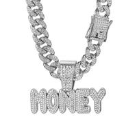 2025 NOUVEAU COLLE MARCHE LETTRE DE DIAMON MEN'S ALLIAGE ALLIAGE FULL DIAMANT CUBAN Collier Men's Birthday Gift Chain Longueur 23,62 pouces