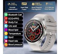 2025 Nouveau Moniteur D'Orgue Ecg Montre Intelligente Horloge De Pression Artérielle Précise Analyse Du Corps Acide Uricique Thérapie Au Laser Santé Smartwatch Hommes.Silver.Professional Monitor