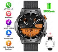 2025 Nouveau Pour Huawei Xiaomi 1000Mah Amoled Montre Intelligente Hommes Sport Fitness Lampe De Poche Led 3Atm Étanche Bt Appel Smartwatch.Mesh Black.