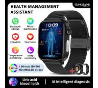 2025 nouveau pour Xiaomi lipides sanguins test d'acide uricique montre intelligente hommes ECG + PPG pression artérielle SP02 Bluetooth appel santé smartwatch Black-Mesh-Belt-2A Precision Health