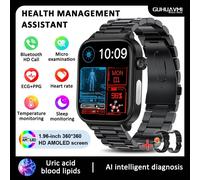 2025 nouveau pour Xiaomi lipides sanguins test d'acide uricique montre intelligente hommes ECG + PPG pression artérielle SP02 Bluetooth appel santé smartwatch Black-Steel-2A Precision Health