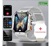 2025 nouveau robuste militaire GPS montre intelligente hommes pour Xiaomi Bluetooth appel surveillance de la santé AI voix sport étanche montres intelligentes Silver mesh LED 1000mAh