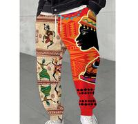 2025 Nouveau style africain automne 3D impression rétro Sportswear Hommes, Pantalon de fitness décontracté à taille élastique et cordon de serrage L,M,S,XL,XXLCoutume populaireTissu tricoté