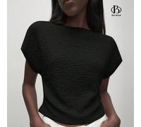 2025 Nouvelle arrivée d'été Femmes Blouse texturée à col rond froncée, manches bouffantes. Romantique et élégante, pour un usage quotidien, professionnel ou décontracté. Convient pour la plage, les ma