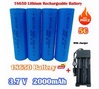 2025 nouvelle batterie 18650 3.7 V 2000 mAh batterie Rechargeable au Lithium à courant élevé adaptée à la lampe de poche lumière LED interphone pour ordinateur portable 4pcs with charger