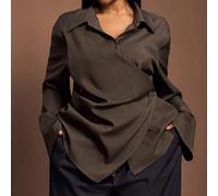 2025 Nouvelle Blouse/Chemise à manches longues avec col plissé, couleur café, pour l'automne/hiver. Convient pour le travail, les tenues décontractées, le layering, les associations avec vestes, panta