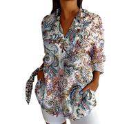 2025 Nouvelle chemise à revers tendance longue imprimée décontractée pour femmes Top Blouses Femmes, marron, XL