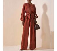 2025 Nouvelle combinaison ample à une épaule à manches longues et jambes larges en marron pour l'automne, style casual, vacances. Convient pour le quotidien, les courses, la rentrée, les vacances, les