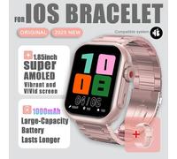 2025 Nouvelle Montre Intelligente Ai Voix Hommes Femmes 1.85 Pouces 1000Mah Ip68 Bluetooth Appel Pression Artérielle Fréquence Cardiaque 100+Montre Intelligente De Sport.Pink Steel Belt.1000Mah
