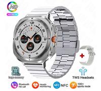 2025 Nouvelle Montre Ultra Dt 7 Gps Piste Montre Intelligente Hommes Tws Écouteurs 4Gb Bluetooth Appel Nfc Contrôle Fréquence Cardiaque Smartwatch Femmes.Silver 68Steel.