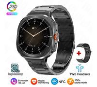 2025 Nouvelle Montre Ultra Dt 7 Gps Piste Montre Intelligente Hommes Tws Écouteurs 4Gb Bluetooth Appel Nfc Contrôle Fréquence Cardiaque Smartwatch Femmes.Black Steel.