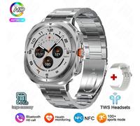 2025 Nouvelle Montre Ultra Dt 7 Gps Piste Montre Intelligente Hommes Tws Écouteurs 4Gb Bluetooth Appel Nfc Contrôle Fréquence Cardiaque Smartwatch Femmes.Silver Steel.