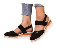 2025 Nouvelle Sandale femme compensée à Plateforme élastique, sandale Femme Été Confortable Compensée Nu Pied, Espadrille Bout fermé antidérapant, Plage Antidérapantes Chaussures avec Talon
