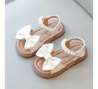 2025 Nouvelles chaussures plates de princesse pour filles à bout ouvert avec perles, semelle souple antidérapante et boucle, beige EUR22,EUR23,EUR24,EUR25,EUR26,EUR27,EUR28,EUR29,EUR30,EUR31Unicolore