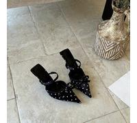 2025 Nouvelles sandales à talons hauts à bout pointu et nœud papillon de style français, talons aiguilles élégants à pois noirs, convenant pour les fêtes et les cadeaux de la Saint-Valentin CN35,CN36,