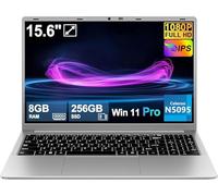 2025 Ordinateur Portable 15.6 Pouces Celeron N5095 Win11 Pro 8Go RAM 256Go SSD Extension1To 5G WiFi 1920x1080 FHD PC Portable avec Souris sans Fil qwerty Clavier avec AZERTY Membrane du Clavie-Silver