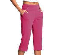 2025 Pantacourt Femme Été Grande Taille Pantalon 3/4 Femme Taille Élastique Pantalon de Jogging Léger Corsaire Sport de Couleur Unie Pants Stretch Confort avec Poches Pantalons Loisirs pour Yoga